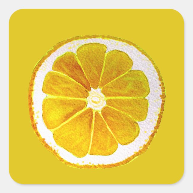 Pop art bright yellow lemon fruit  watercolour square sticker (Front)