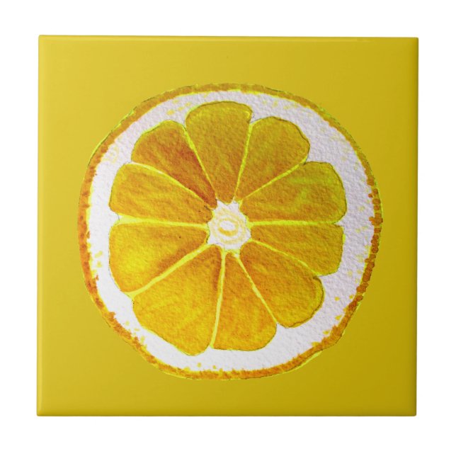 Pop art bright yellow lemon watercolour ceramic tile (Front)
