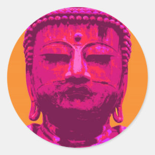 Pop Art Buddha Pink and Orange Classic Round Sticker