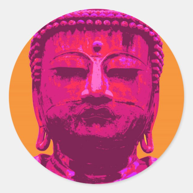 Pop Art Buddha Pink and Orange Classic Round Sticker (Front)