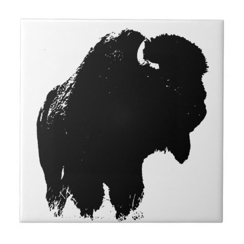 Pop Art Buffalo Bison Silhouette Ceramic Tile