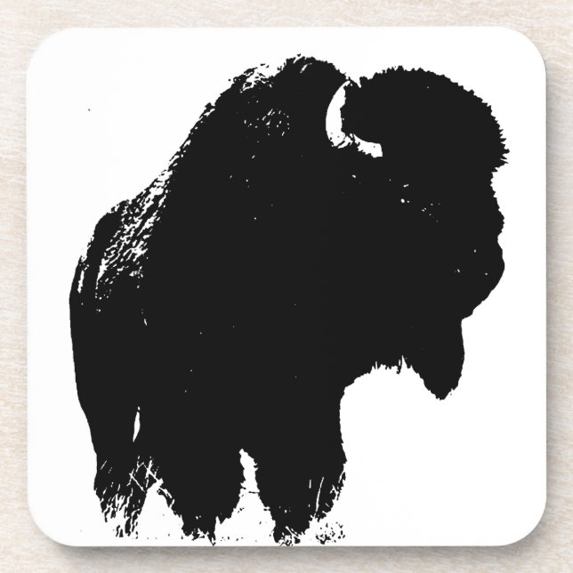 Pop Art Buffalo Bison Silhouette Drink Coaster (Front)
