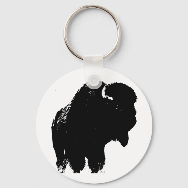 Pop Art Buffalo Bison Silhouette Keychain (Front)