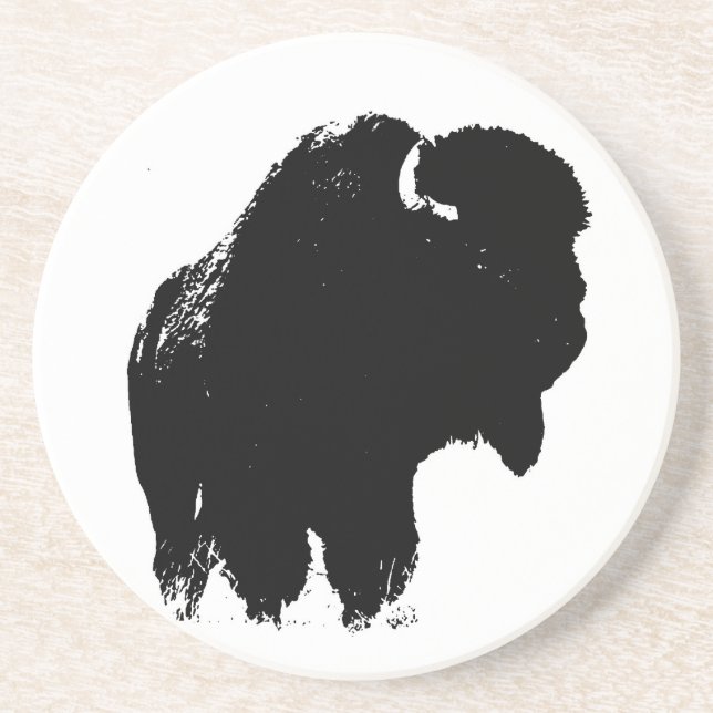 Pop Art Buffalo Bison Silhouette Sandstone Coaster (Front)