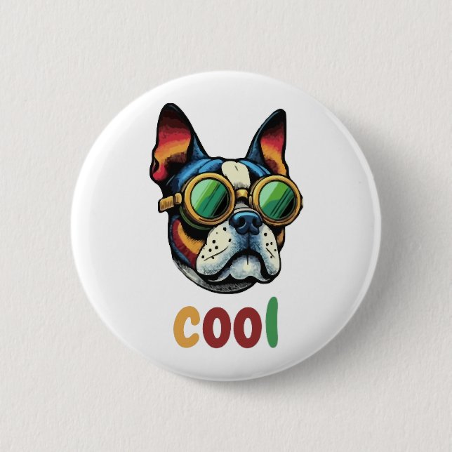 Pop Art Bulldog With Goggles Button (Front)