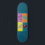 Pop Art Bundle Skateboard<br><div class="desc">Wall art decoration in Pop Art style from the '80s,  The arts name is "Gossip lips",  this art is entirely my own drawing,  vivid color contrasts lips mouth and a beautiful woman face in orange blue turquoise purplish colors. A perfect gift idea choice for everyone</div>