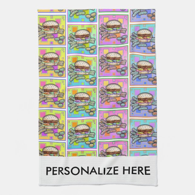 POP ART BURGER (Hamburger) Kitchen Towel (Vertical)