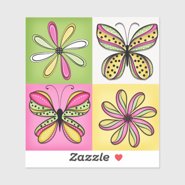 Pop Art Butterflies and Flowers Sticker (Sheet)