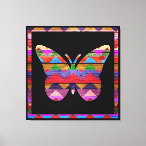 Pop Art Butterfly Chevron Pattern on Wood Canvas Print