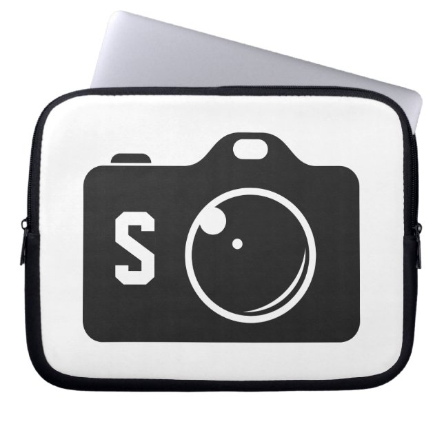 Pop Art Camera Black and White Monogram Laptop Sleeve (Front)