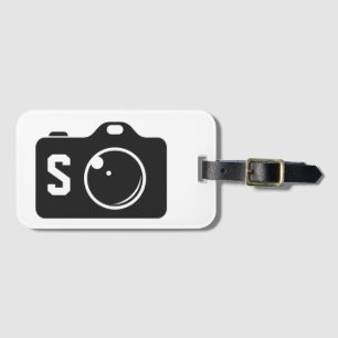 Pop Art Camera Black and White Monogram Luggage Tag