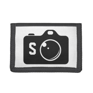 Pop Art Camera Black and White Monogram Tri-fold Wallet