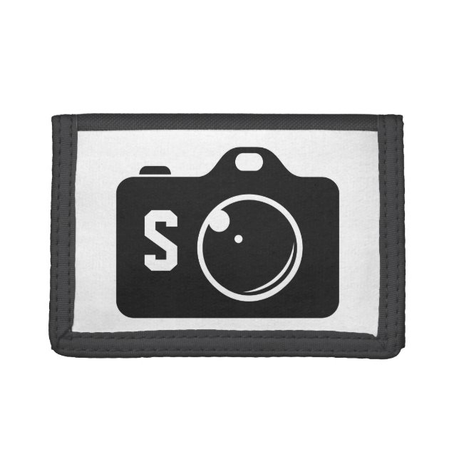 Pop Art Camera Black and White Monogram Trifold Wallet (Front)