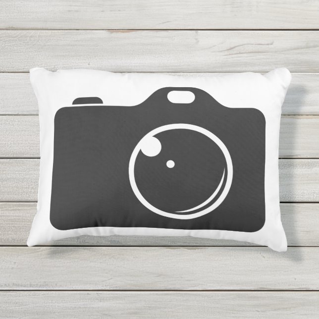 Pop Art Camera Black and White Outdoor Pillow (Back)