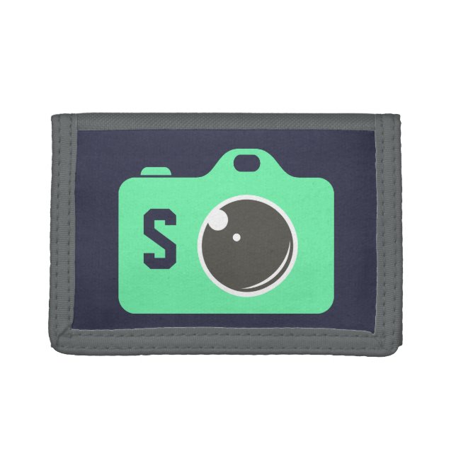 Pop Art Camera Blue Green Monogram Trifold Wallet (Front)