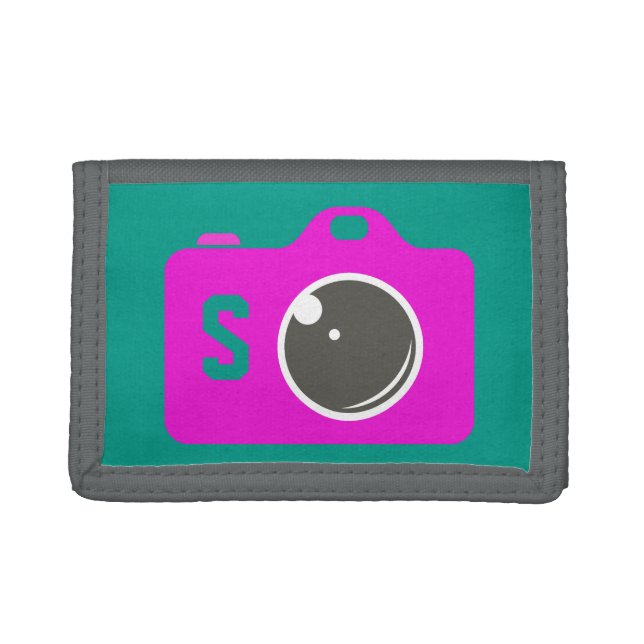 Pop Art Camera Pink and Green Monogram Trifold Wallet (Front)