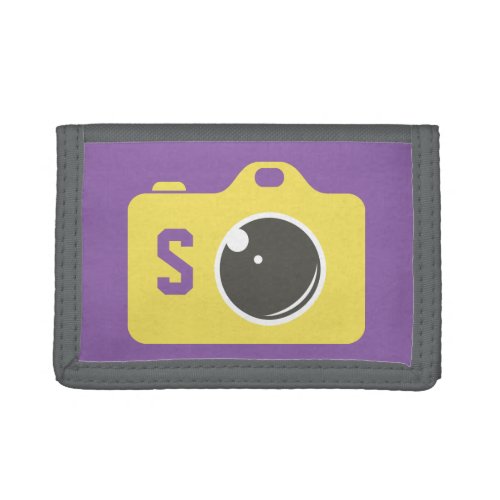 Pop Art Camera Yellow and Purple Monogram Trifold Wallet