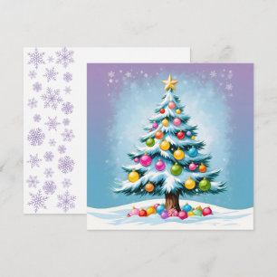 Pop Art Cartoon Christmas Tree Colorful Ornaments Holiday Card