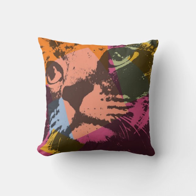 Pop Art Cat Face Throw Pillow (Front)