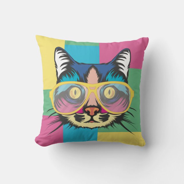 Pop Art Cat Throw Pillow (Front)