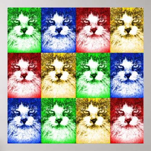 Pop Art Cats Red Blue Yellow Gold Green Poster