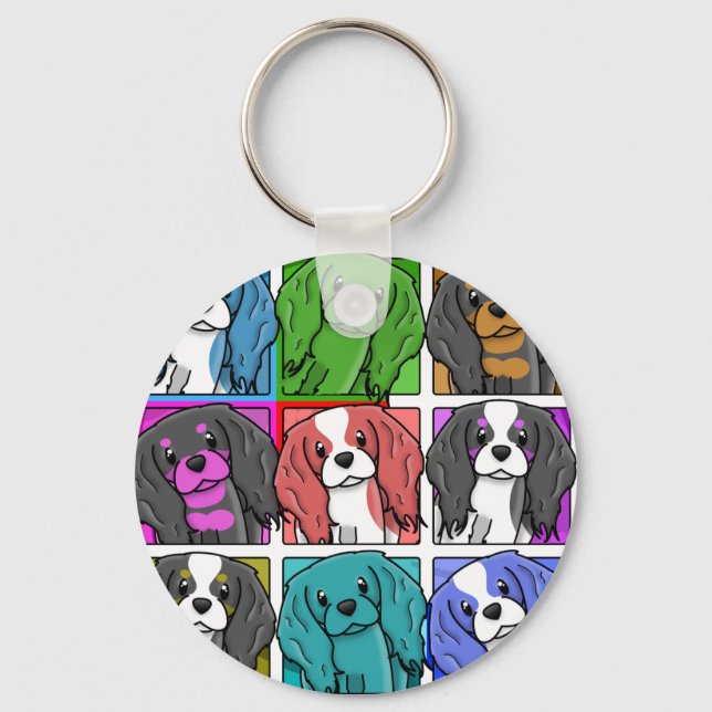 Pop Art Cavalier King Charles Spaniel Keychain (Front)