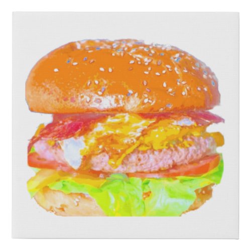 Pop Art Cheeseburger  Faux Wrapped Canvas Print