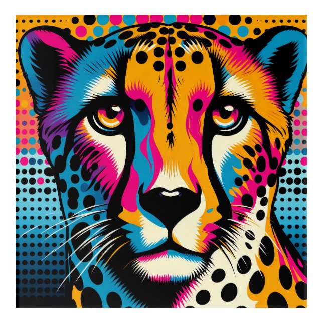Pop Art Cheetah 12 x 12 Acrylic Wall Art (Front)