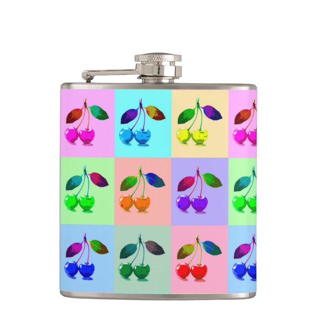 Pop Art Cherry Pattern  Flask (Front)