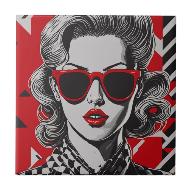Pop art chic portrait of a woman  ceramic tile (Front)