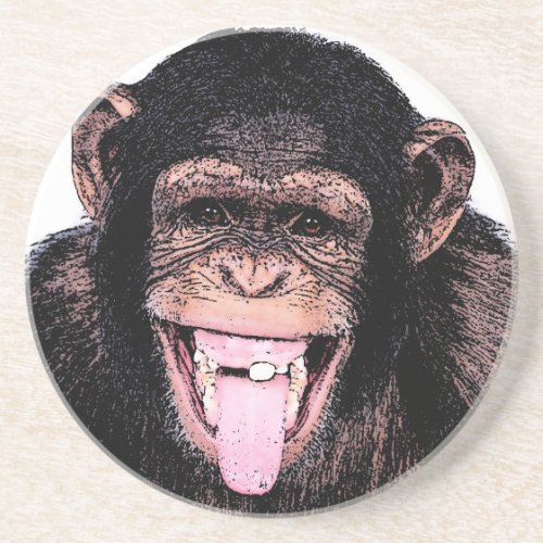 Pop Art Chimpanzee Sticking Tongue Out Drink Coaster