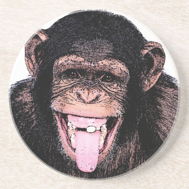 Pop Art Chimpanzee Sticking Tongue Out Drink Coaster (Front)