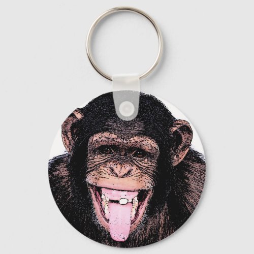 Pop Art Chimpanzee Sticking Tongue Out Keychain