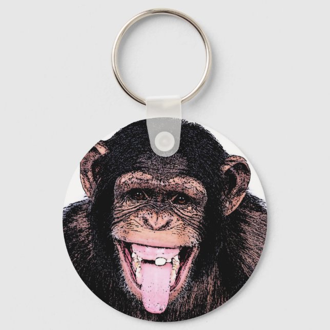 Pop Art Chimpanzee Sticking Tongue Out Keychain (Front)