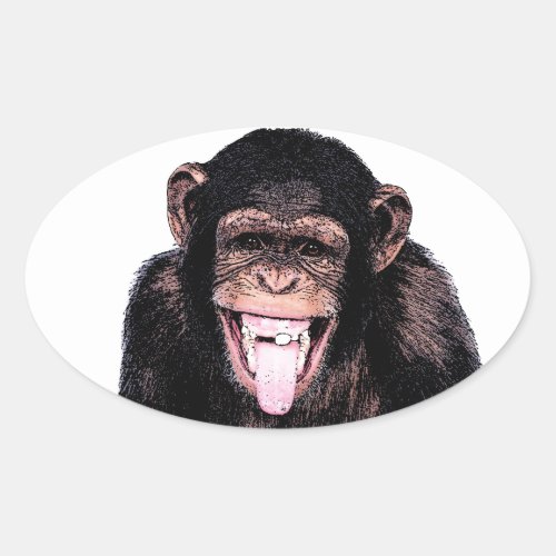 Pop Art Chimpanzee Sticking Tongue Out Oval Sticker