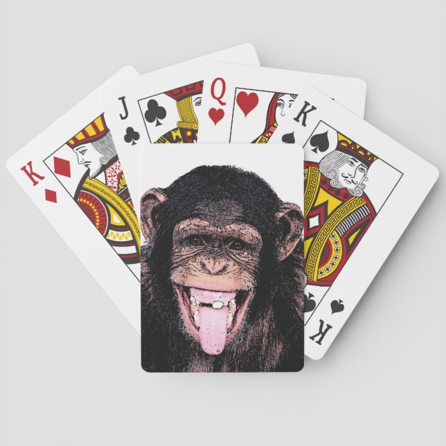 Pop Art Chimpanzee Sticking Tongue Out Poker Cards (Back)