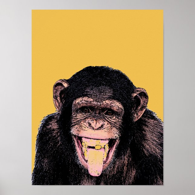 Pop Art Chimpanzee Sticking Tongue Out Poster (Front)