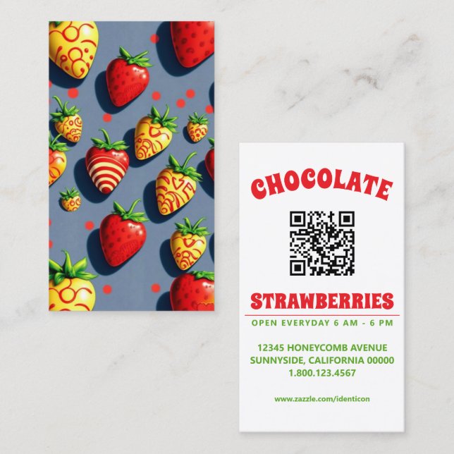 pop art chocolate strawberries with qr code business card (Front/Back)