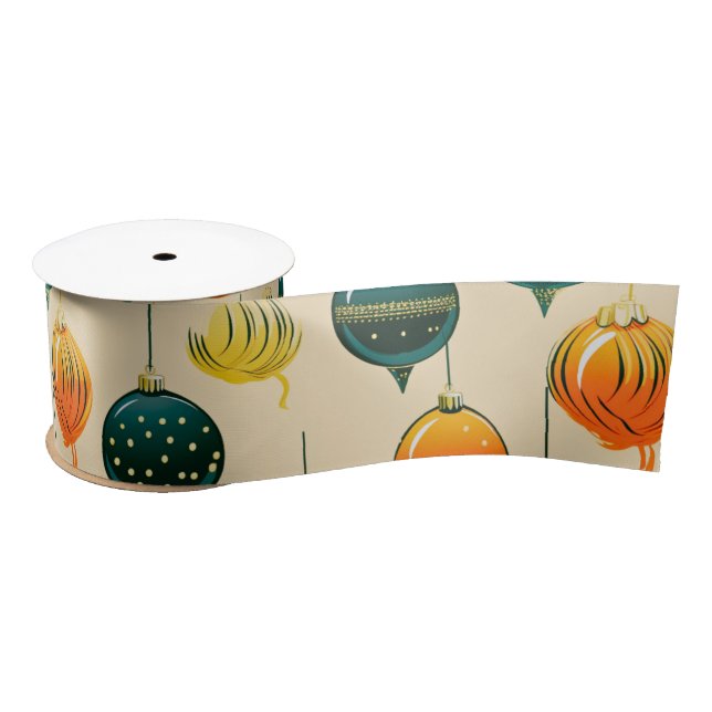 Pop Art Christmas Baubles Satin Ribbon (Spool)