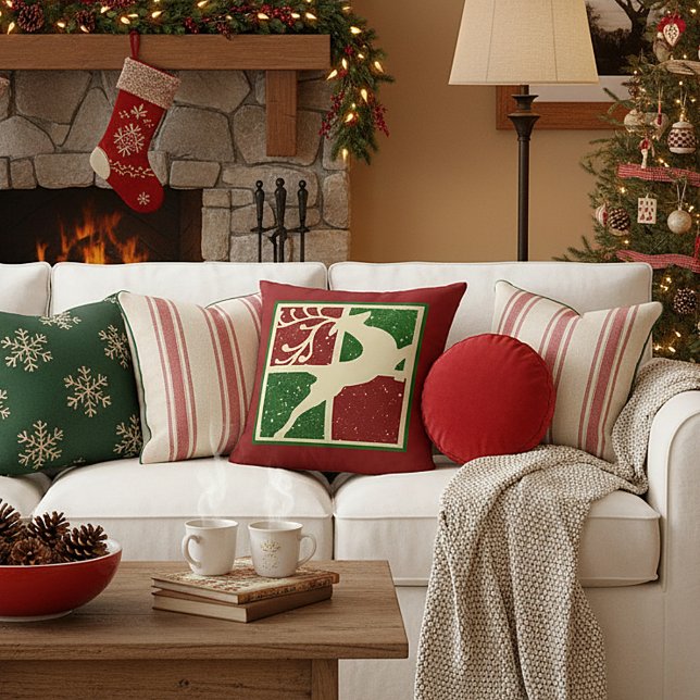 Pop art Christmas deer Throw Pillow (Creator Uploaded)