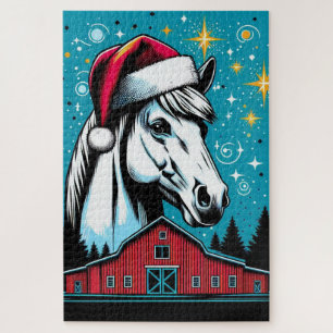 Pop Art Christmas Horse and Barn Christmas Jigsaw Puzzle