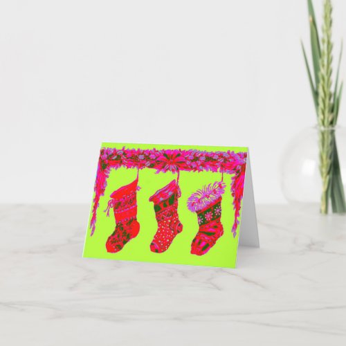 Pop Art Christmas stocking socks by fire 1 Holiday Card