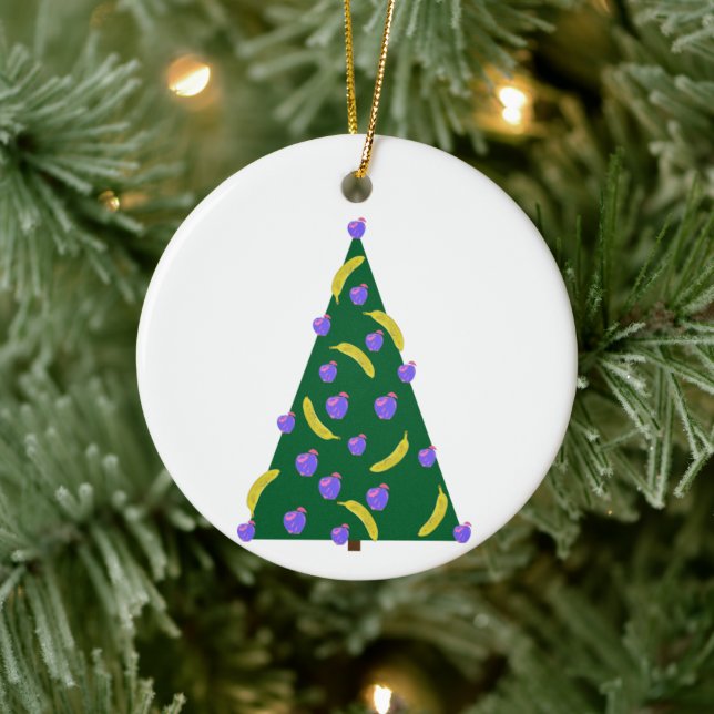 Pop Art Christmas Tree with Apples and Bananas  Ceramic Ornament (Tree)