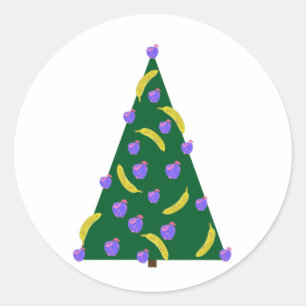 Pop Art Christmas Tree with Apples and Bananas  Classic Round Sticker