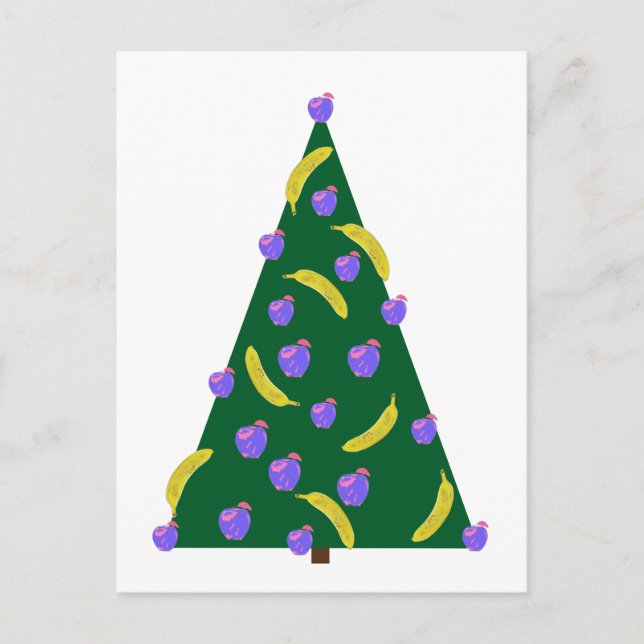 Pop Art Christmas Tree with Apples and Bananas  Holiday Postcard (Front)