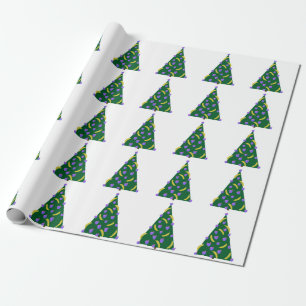 Pop Art Christmas Tree with Apples and Bananas Wrapping Paper