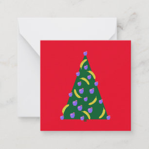 Pop Art Christmas Tree with Apples & Bananas Red Note Card