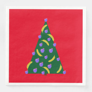 Pop Art Christmas Tree with Apples & Bananas Red Paper Dinner Napkins