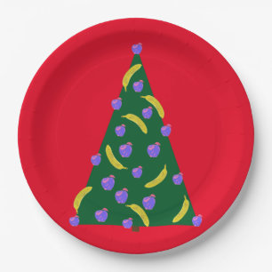 Pop Art Christmas Tree with Apples & Bananas Red Paper Plates