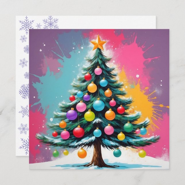 Pop Art Christmas with Splashes of Colors Holiday Card (Front/Back)